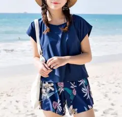 ★新品★【UVカット率 99.9%以上】 ラッシュガード タンキニ水着4点セットのサムネイル