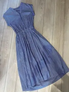 【IENA】値下げ！イエナ.涼しげストライプロングシャツワンピース ハーフボタン