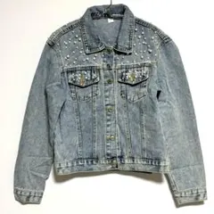 新品タグ付き　パール装飾 デニムジャケット Gジャン　ライトブルー