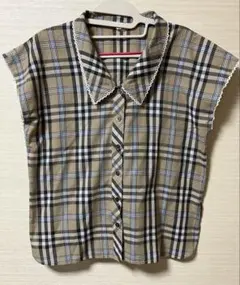 可愛い‼️レリアン９号　チェック柄半袖シャツ レース襟