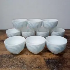 Hs144 湯呑み　湯飲み　湯呑　白　模様　10個　セット　まとめ売り　来客