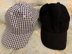 キャップ2個セット　H&M ギンガムチェック　コーデュロイ　ネイビー　帽子のサムネイル