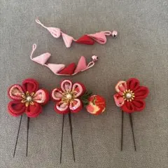 七五三 髪飾りセット 赤 ピンク 4点
