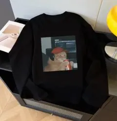 猫ドリンキンコーヒー黒 長袖トレーナー XL表記はＭ