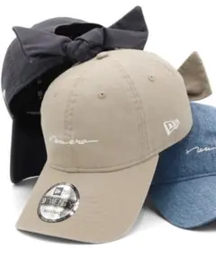 【新品】9TWENTY リボン付きベースボールキャップ ペブル　ライトベージュ