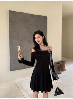 エレガント可愛いワンショルダーAラインミニドレス✨女子会デートにも最適