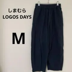 しまむら ロゴスデイズ ネイビー チェックカジュアルパンツ ゴムウエストM