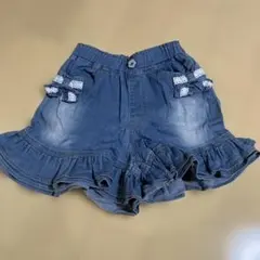 キッズ　ショートパンツ　デニム　リボン　フリル　130