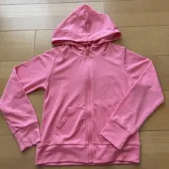 ピンク フード付きジップアップパーカー130cm