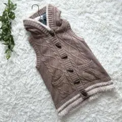 KRIFF MAYER ニットベスト【M】ケーブル編み　フード付　ブラウン系
