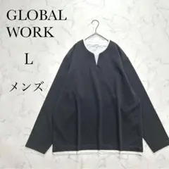 【グローバルワーク】キーネックレイヤード 長袖 Tシャツ 重ね着風 カットソーのサムネイル