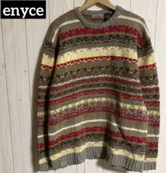 希少00s ENYCEラムウール総柄ニットセーター刺繍ロゴノルディック西海岸B系のサムネイル