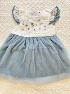 スラップスリップ チュール ワンピース ブルー 刺繍 花 90