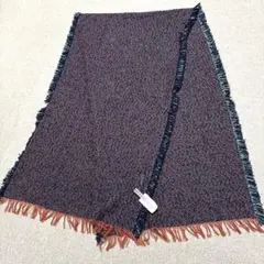 美品　パラスパレス　フリンジ付きダークブルーオレンジマフラー秋冬