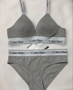 カルバンクライン上下セット三角ブラ×ショーツ【ロゴ入りストラップ】グレーMのサムネイル