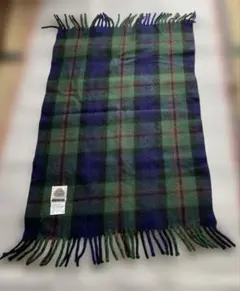 ウール100% 日本製チェック柄　ストール、膝掛け　フリンジ込み70x128cm