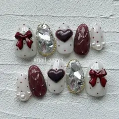 ボルドー×キルティング フレンチガーリー ネイル