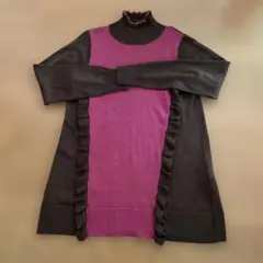 バイカラーフリル付き ハイネックニット