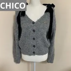 Chico ベロアリボンルーズニットカーディガン