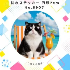 【送料無料❣️】猫防水ステッカー ねこ ハチワレ 7cm 円形