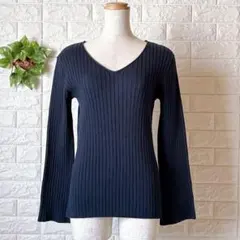 a1347 ミラオーウェン ワイドスリーブ リブニット Vネック ネイビー 0