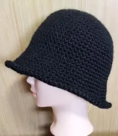 ハンドメイド☆クラッシャーハット☆バケットハット☆手編み☆ブラック