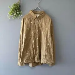 ワランス［F］大人ナチュラル◎軽やかコットン100◎ホワイトスター刺繍長袖シャツ