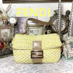 FENDI 黄色　ストロー　かご　ハンドバッグ　マンマバケット　ショルダーのサムネイル
