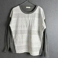 earth music&ecology レース編み長袖トップス グレー FREE