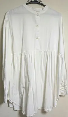 LOWRYS FARM　ホワイトフレアシャツ 長袖　Fサイズ　チュニック丈