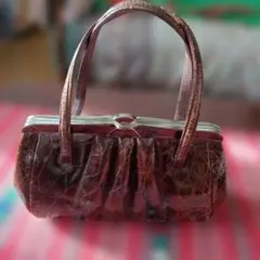 昭和レトロ　ブラウンレザー （亀皮）ハンドバッグ