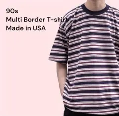 ⭐︎90s⭐︎ USA製 XL マルチボーダー Tシャツ ネイビー