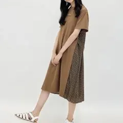 ポンポネットジュニア　花柄切替　バックプリーツ　ワンピース M 150 ブラウンのサムネイル