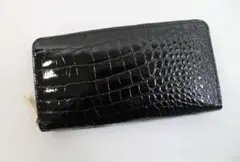69-a 腹部 クロコダイル 長財布 メンズ レディース 人気のブラック 