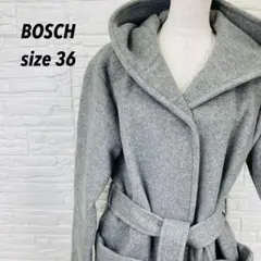 高級ウール90% BOSCH フード付き ガウンコート ラップコート グレー36のサムネイル