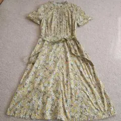 未使用級 PALAVA イギリス製 リネン混 花柄 ワンピース ベルト レトロ