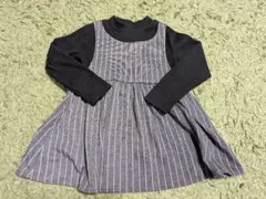 グレーと黒のストライプ長袖ワンピース