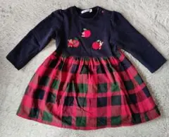 【美品】familiar 90 ネイビー チェック ワンピース