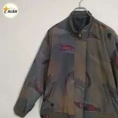 ブルゾン　ジャケット　レトロ古着　くすみカラー　ジップアップ　グレー　個性派