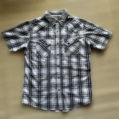 チェック柄 半袖シャツ グレー系　Mサイズ