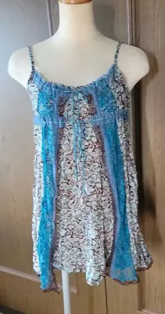 値下げ済青と茶色の花柄 ノースリーブチュニック