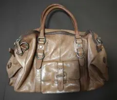 Haruf 本革 レザーボストンバッグ 2WAY ショルダー付き 大容量ブラウン