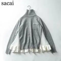 2935Z 美品 サカイ バックプリーツシフォンニット タートルネック 毛100