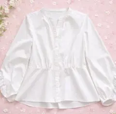 ANAYI 白色氣球袖襯衫喇叭下擺襯衫棉質ANAYI白色