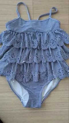 女の子用ストライプフリル水着 100cm