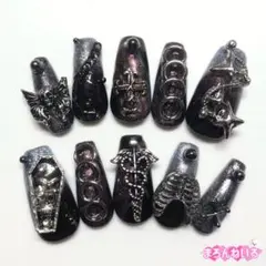 【現品】ギャル　y2k 地雷系　量産型　ゴテゴテ　痛ネイル　派手　ドクロ　スカル