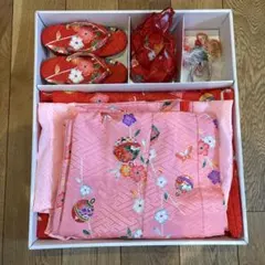 ピンクと赤の花柄着物ドレスセット
