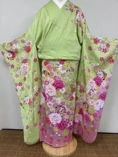 若草色 アンティーク着物 縮緬 ジュニア 十三詣り NO26 - メルカリ
