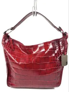 美品　フルラ　FURLA クロコ型押しレザー　ワンショルダー　レッド　赤　光沢