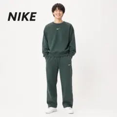 美品 NIKE ナイキ セットアップ 上下 M 深緑 ワイドパンツ スウェット服